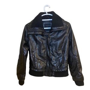 Therapy Women Full Zip Faux Leather Black Jacket Coat Size Small